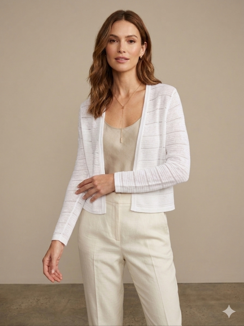 Cynthia Rowley White Linen Pointelle Knit Cardigan S Quiet Luxury Coastal